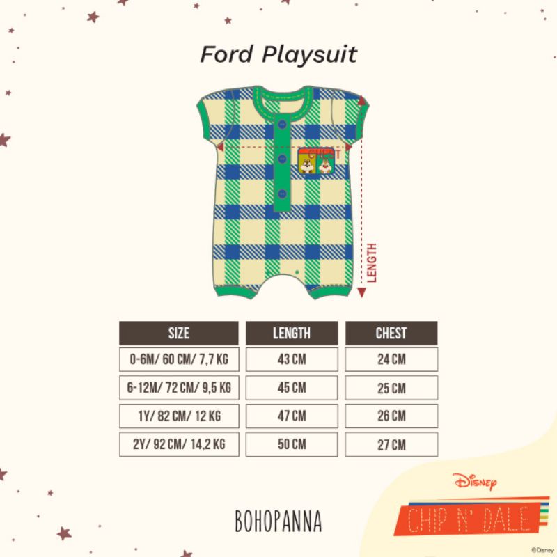 BOHOPANNA - FORD PLAYSUIT CHIP N DALE - JUMPER ANAK - BODYSUIT ANAK - ROMPER BAYI