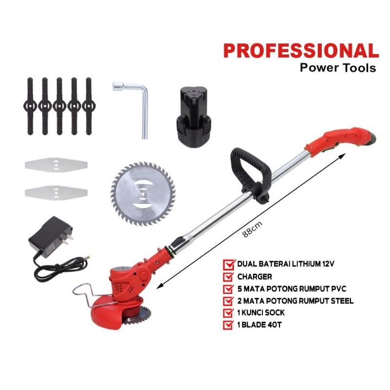 Mesin Potong Rumput Set Charger YUKIDO 2 Baterai 12Volt