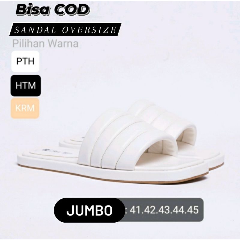 Sandal Slop Garis Wanita Ukuran Besar 41.45 Sendal Oversize White Big Size Garis JUMBO Cantik