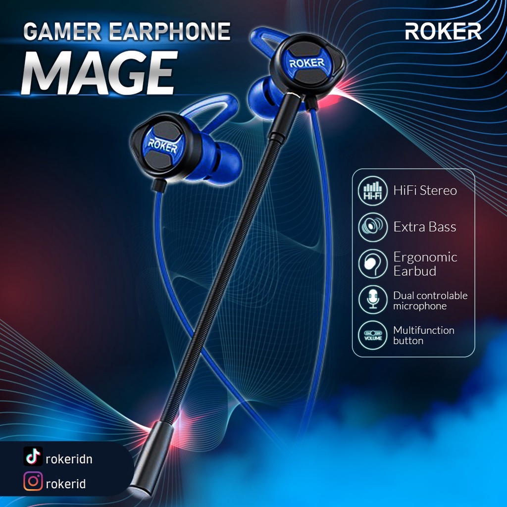 ROKER MAGE Headset Gaming SuperBass Hifistereo With MicroPhone Super Bass In-Ear Earphone with Microphone