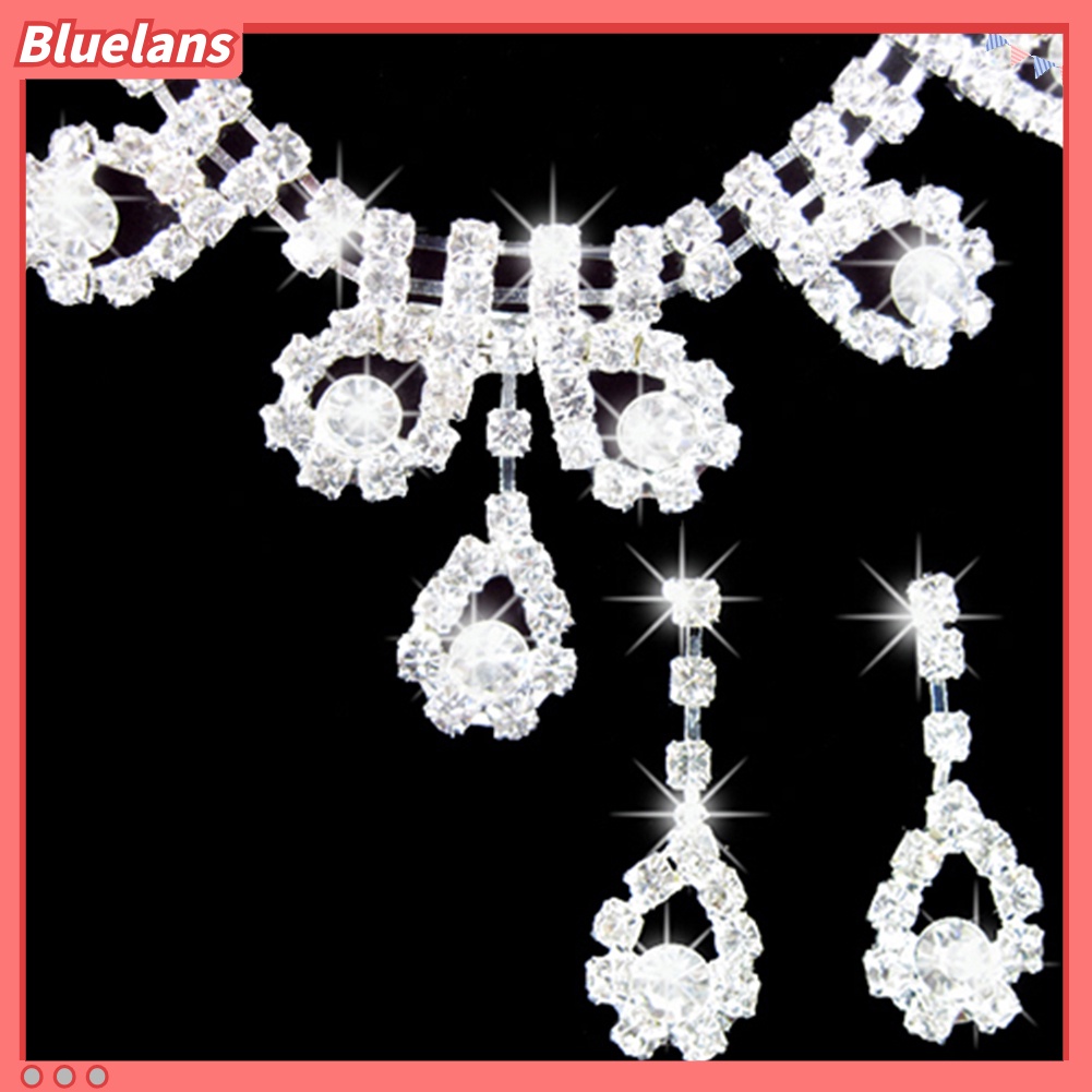 Bluelans Lady Bridal Wedding Engagement Rhinestone Teardrop Necklace Earrings Jewelry Set