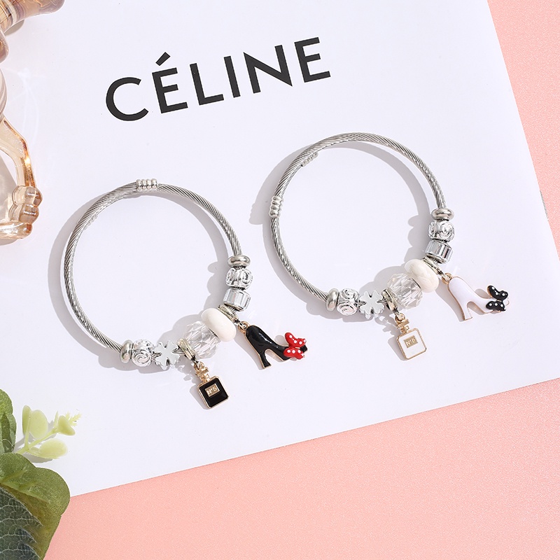 XiaoboACC Gelang Tangan Stainless Steel Aksen Kristal + Liontin Botol Parfum Untuk Perhiasan Wanita DIY