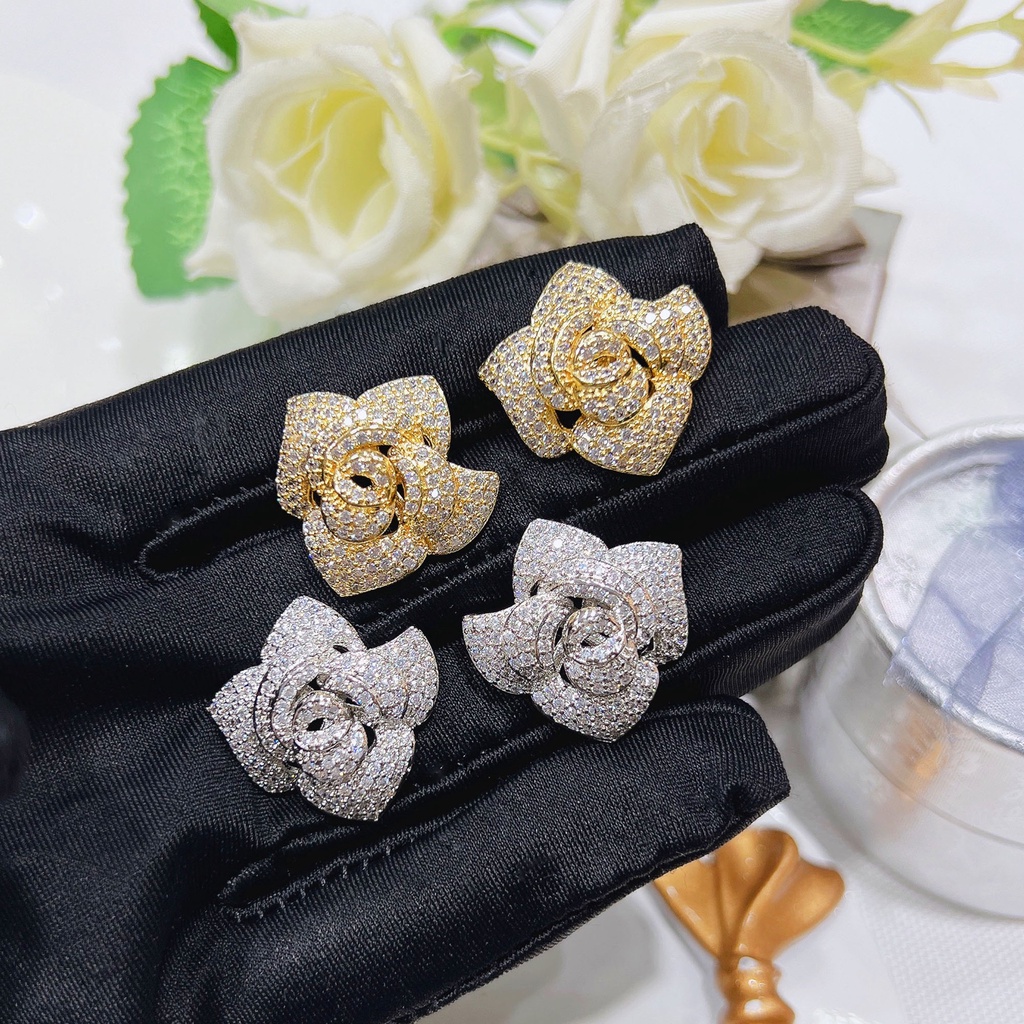 Goldkingdom Fashion Perhiasan Emas Asli Kadar 375 Bangkok Aksesoris Ready Stock Mawar Anting Liontin Kalung Camelia Hias Zirkon Berlian Mewah Wanita Gilt Sterling Silver