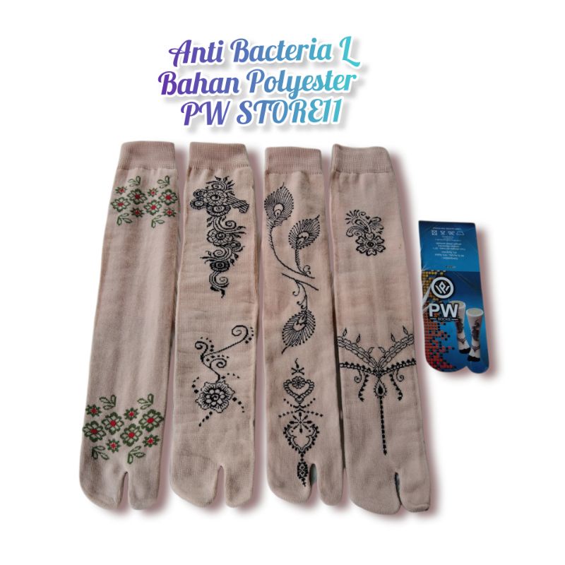 1 Lusin [12 Pasang] Kaos Kaki Jari / Jempol Wanita Muslimah Motif Batik / Henna Polyester Computer [J.BATIK POLY AB]