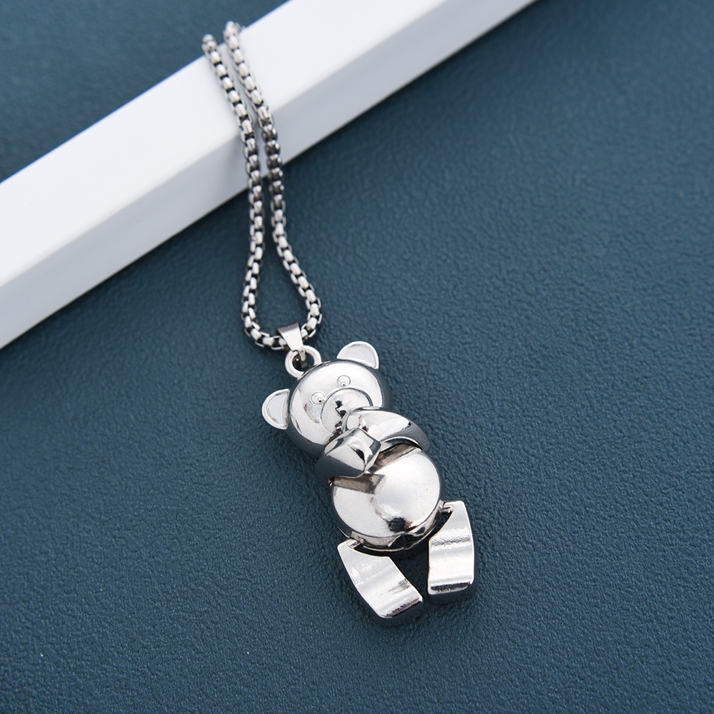 Kalung Liontin Robot Beruang Bahan Stainless Steel Warna Silver Glossy Gaya Hip Hop Untuk Pria Dan Wanita