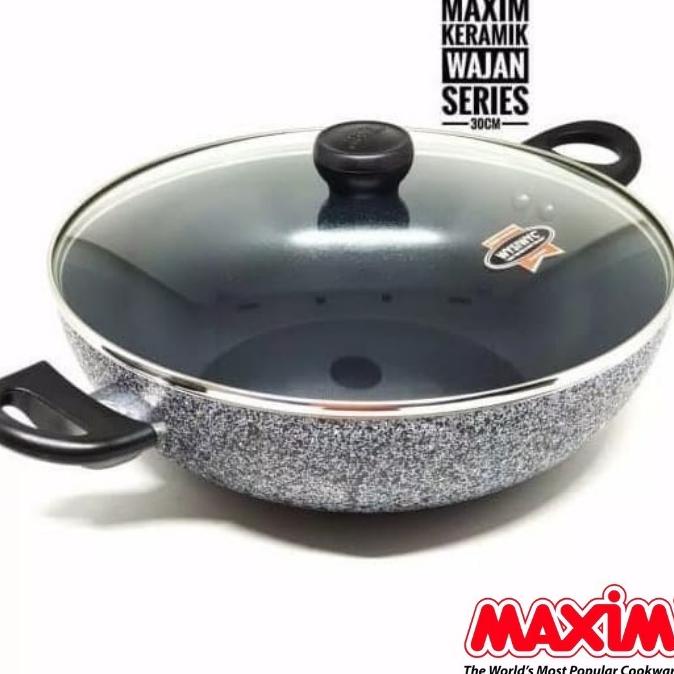TERMURAH Maxim Neostone Wok Marble Ceramic Wajan Penggorengan 30 Cm+tutup kaca /PERALATAN MASAK SET/