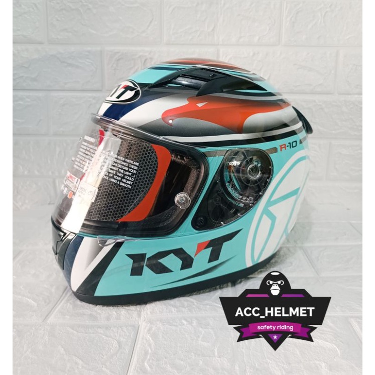 Helm Full Face KYT R10 FLAT VISOR MOTIF AQUAMARINE