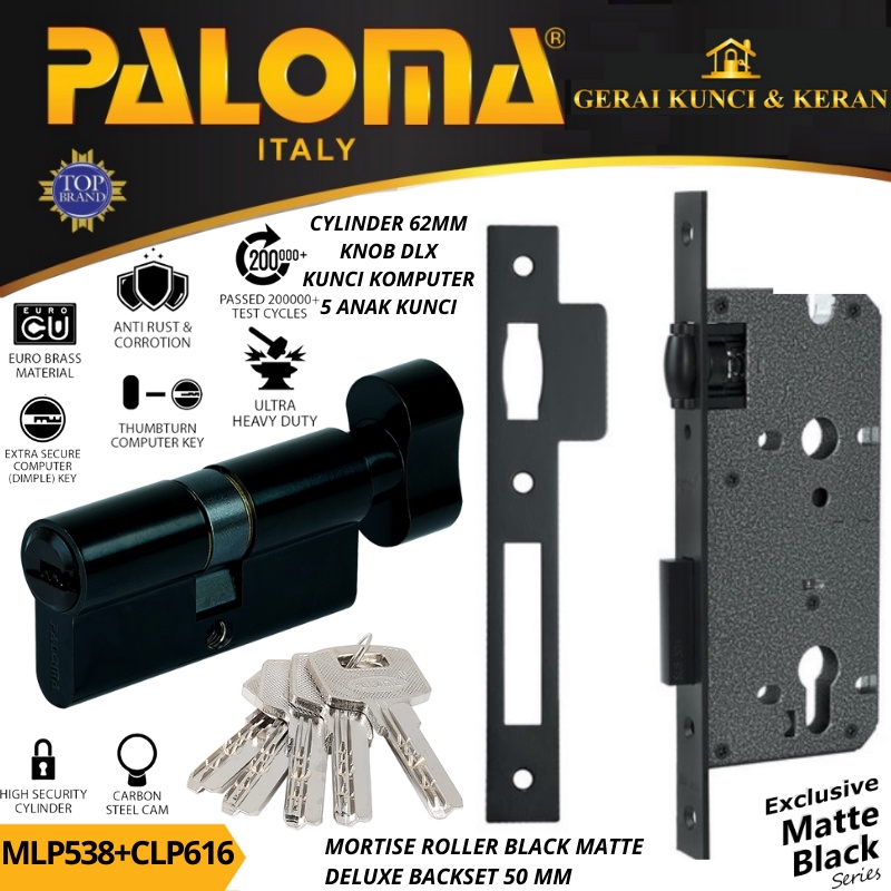 PALOMA MORTISE LOCK SET CYLINDER MLP 538 CLP 616 KNOB KUNCI BODY PELOR 50MM CYLINDER KNOB 62MM