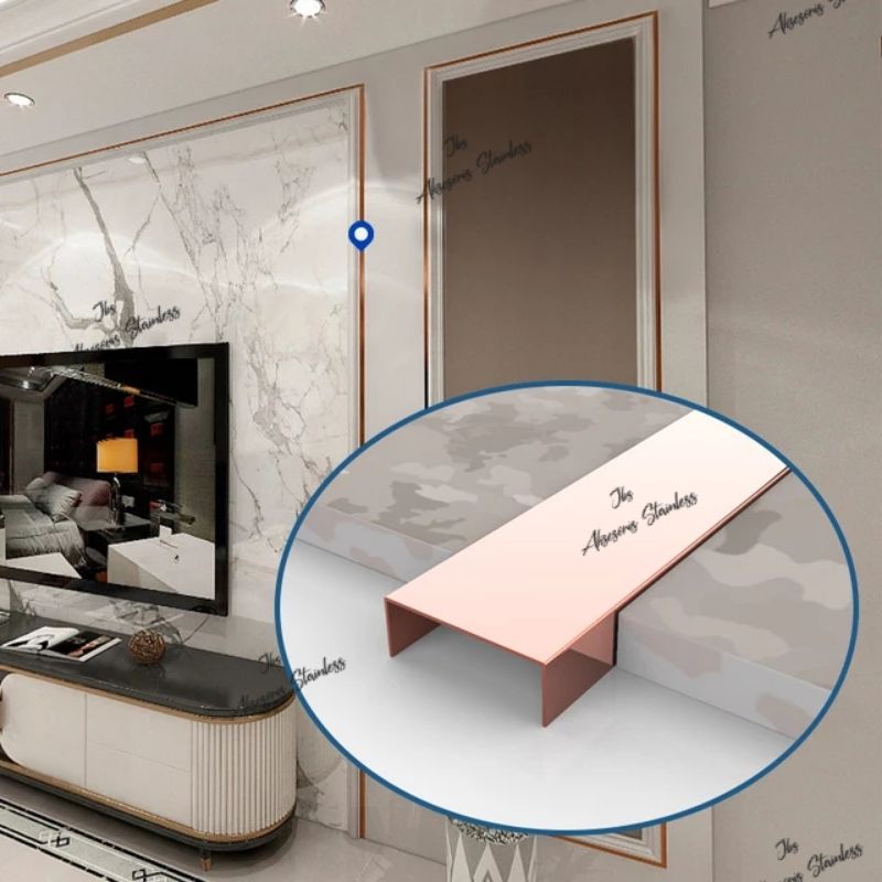 LIST U MIRROR ROSE GOLD 10×40×10 T : 0,8MM P : 3.050MM STAINLESS SS 201 - LIST U INTERIOR