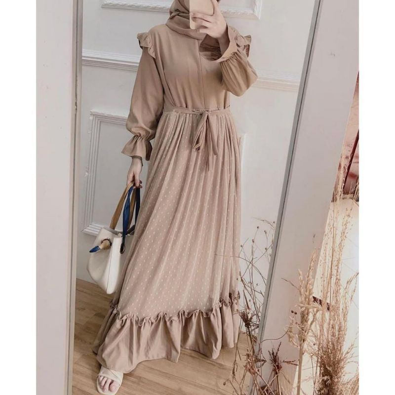 GAMIS NAVITA DRESS KONDANGAN LEBARAN WANITA POLOS BAHAN MOSCREPE TILE DOTY TULE TIMBUL DRESS MUSLIM 
