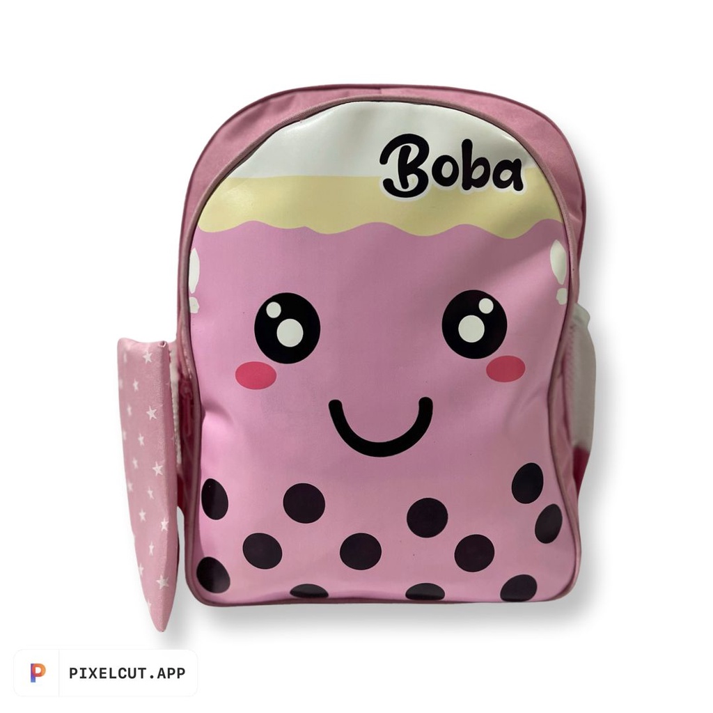 EMOEMO-Tas Boba-Tas Ransel Anak Sekolah Unisex Untuk TK dan SD Karakter Motif BOBA Fashion Trend Kekinian + FREE Tempat Pencil