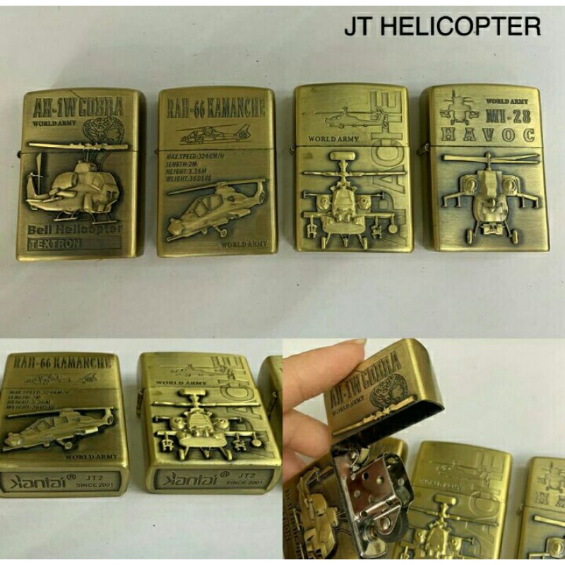 Korek Api Zippo JT Motif Helykopter timbul strap gold