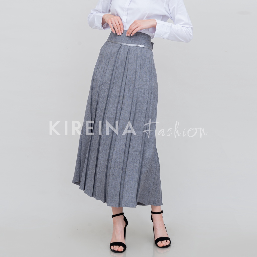 Rok Kantor Plisket Wanita Rok Plisket Kantor Rok Panjang Wanita Rok Kerja Wanita Panjang Bahan Gabardin Semi Wol | Kireina Fashion