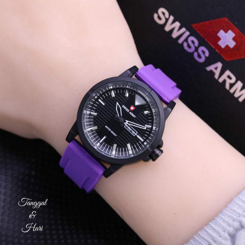 Jam Tangan Swist Army Wanita Rubber Hari Tanggal Aktif Kasual Bisa COD Bayar ditempat