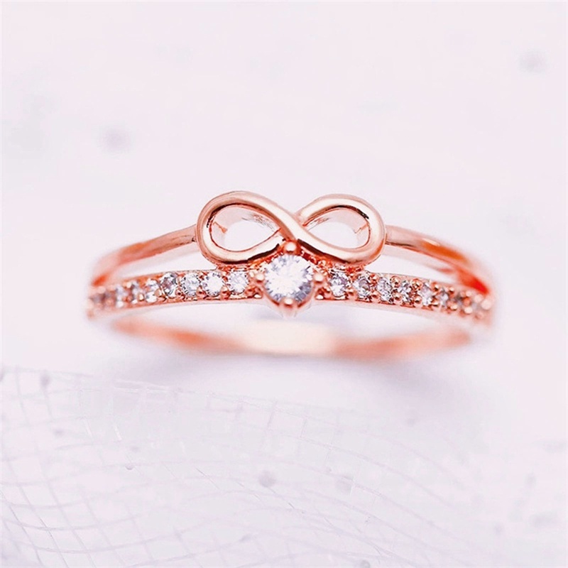 Fancyqube Cincin Jari Bentuk Pita Infinity Cubic Zirconia Untuk Wanita