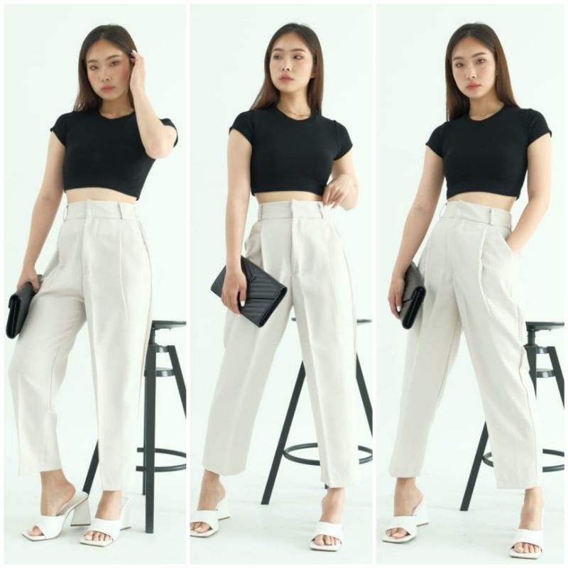 ⚡️CLEARANCE SALE ♡ PREMIUM ♡ ORIGINAL ! STEVIE HIGHWAIST STRIPE TEXTURED MIDI EDITOR  PANTS