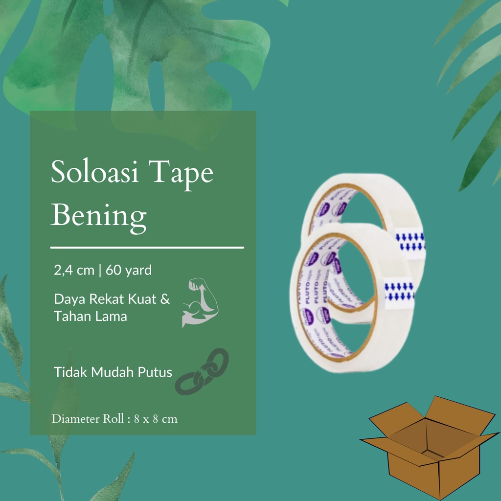 

Pluto Tape Lakban Solasi Selotip Kecil Bening 1 inch 24 MM x 60 Yard Kuat Dan Lengket Packing Barang