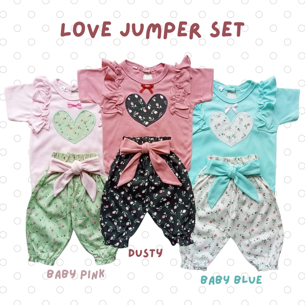 Jumper bayi perempuan 0 6 12 bulan romper newborn 0-12 bulan perempuan balita LOVE JUMPER SET setelan jumper baby perempuan 1 tahunan kado baby bayi