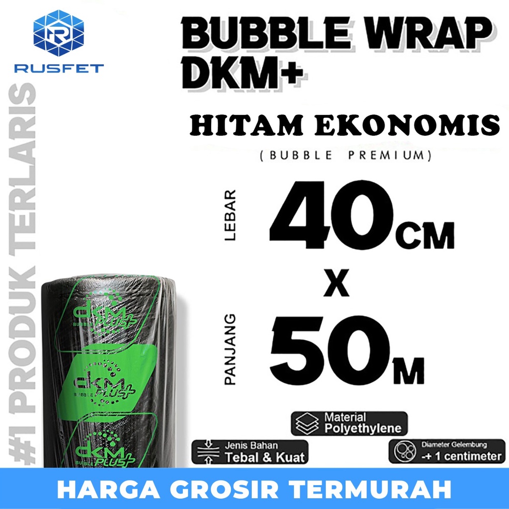 

Plastik BUBBLE WRAP 40cm x 50m HITAM EKONOMIS BUBBLEWRAP DKMPLUS PER ROLL