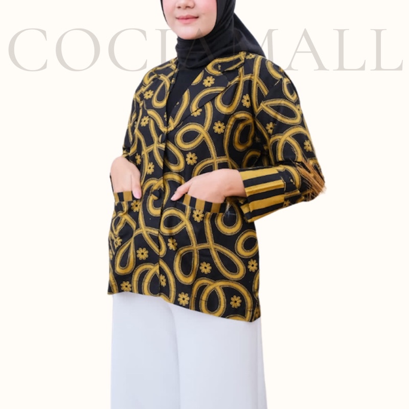 Blezer Batik Wanita Modern Lengan Panjang