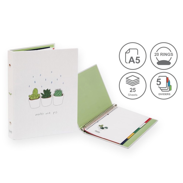 

Bantex Binder A5 20 Ring Motif Water Me Cactus