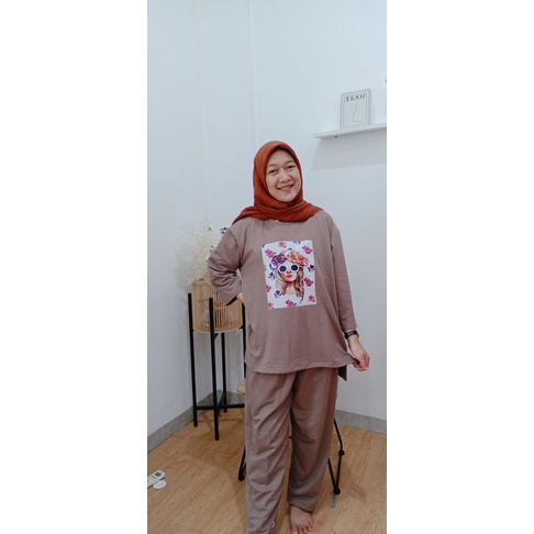 MILEA oneset babyterry - setelan panjang babyterry printing - hijab friendly