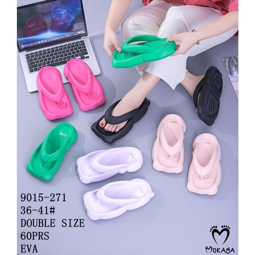 Sandal Jepit Jelly Wanita Korean Style Rubber Sol Bentuk Bear Tebal Empuk Eva Super Ringan Cantik Kece Trendy Import Mokaya / Size 36-41 (9015-271)