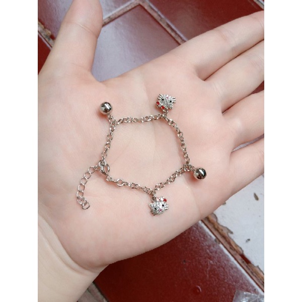 GELANG TANGAN NORI OLOMPIC ANAK + 2.M KEPALA HELLOKITTY+2 bel /GELANG PERAK ASLI SILVER 925 LAPIS EMAS/ GELANG FASHION