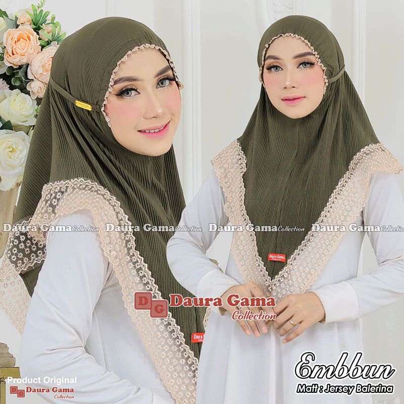 Jilbab Hijab Bergo Instan Plisket Prisket Renda Embun Original Daura Gama