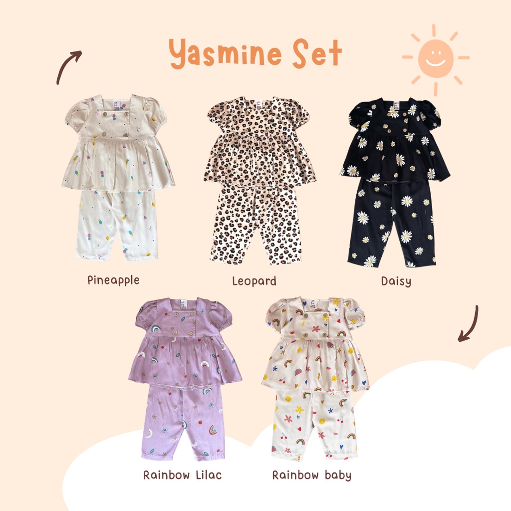 YOBEBE YASMINE SET PIYAMA ANAK PEREMPUAN USIA 1 - 8  TAHUN YOBEBE BAJU TIDUR ANAK PEREMPUAN SETELAN ANAK CEWEK