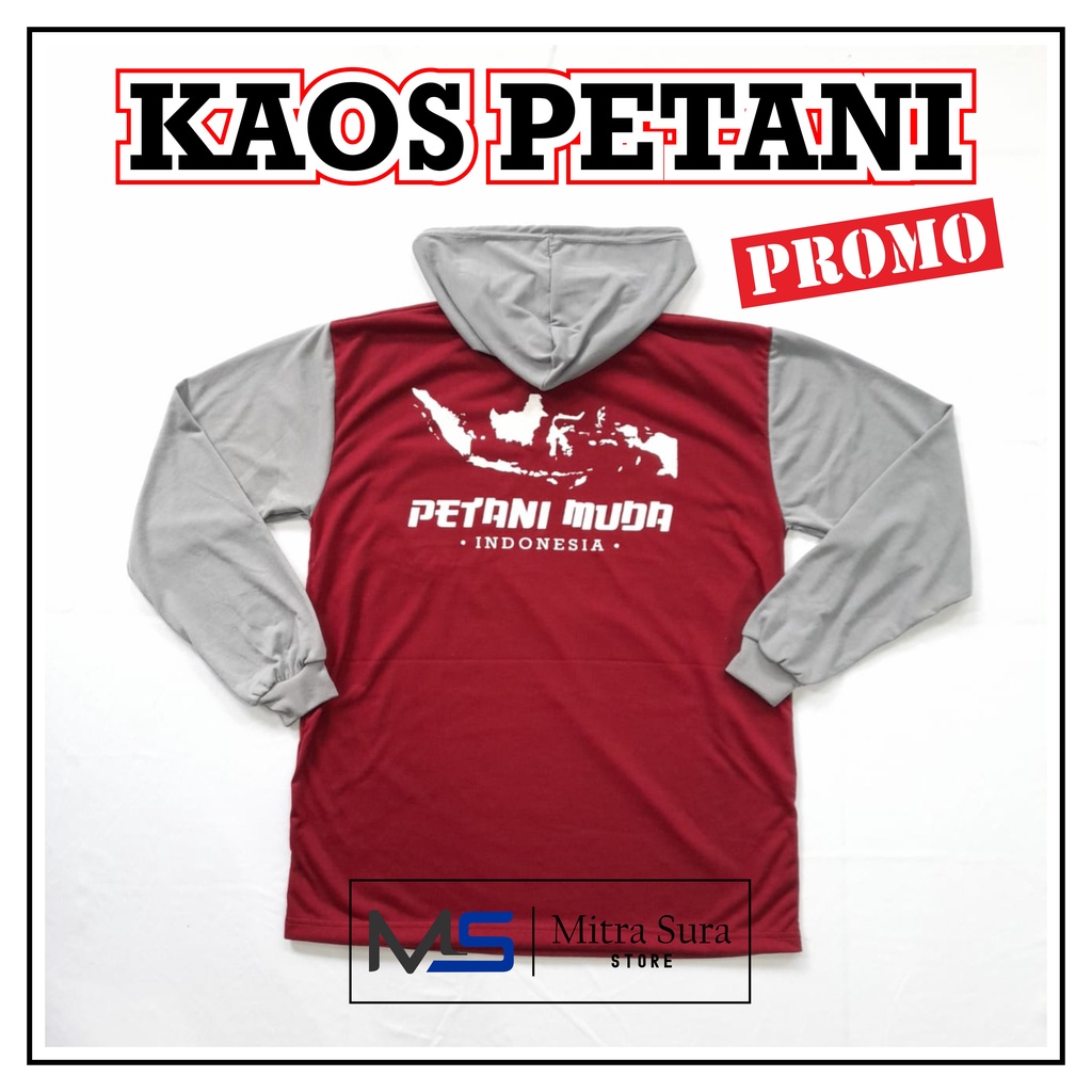 BISA COD Kaos Baju Petani Muda Indonesia PETA Basahan Kerja Petani Lengan Panjang Berkudung / Kupluk