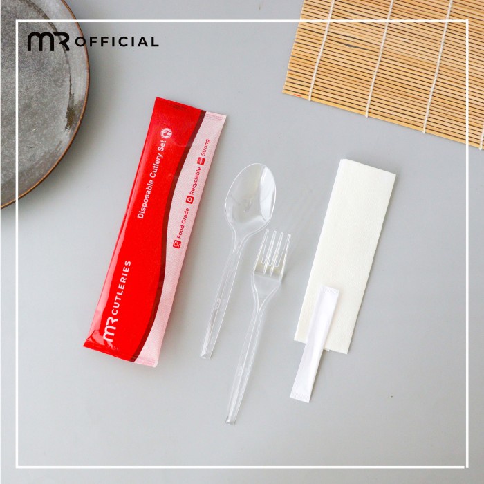 sendok garpu bening set plastik / sendok garpu palstik set hygiene sterile