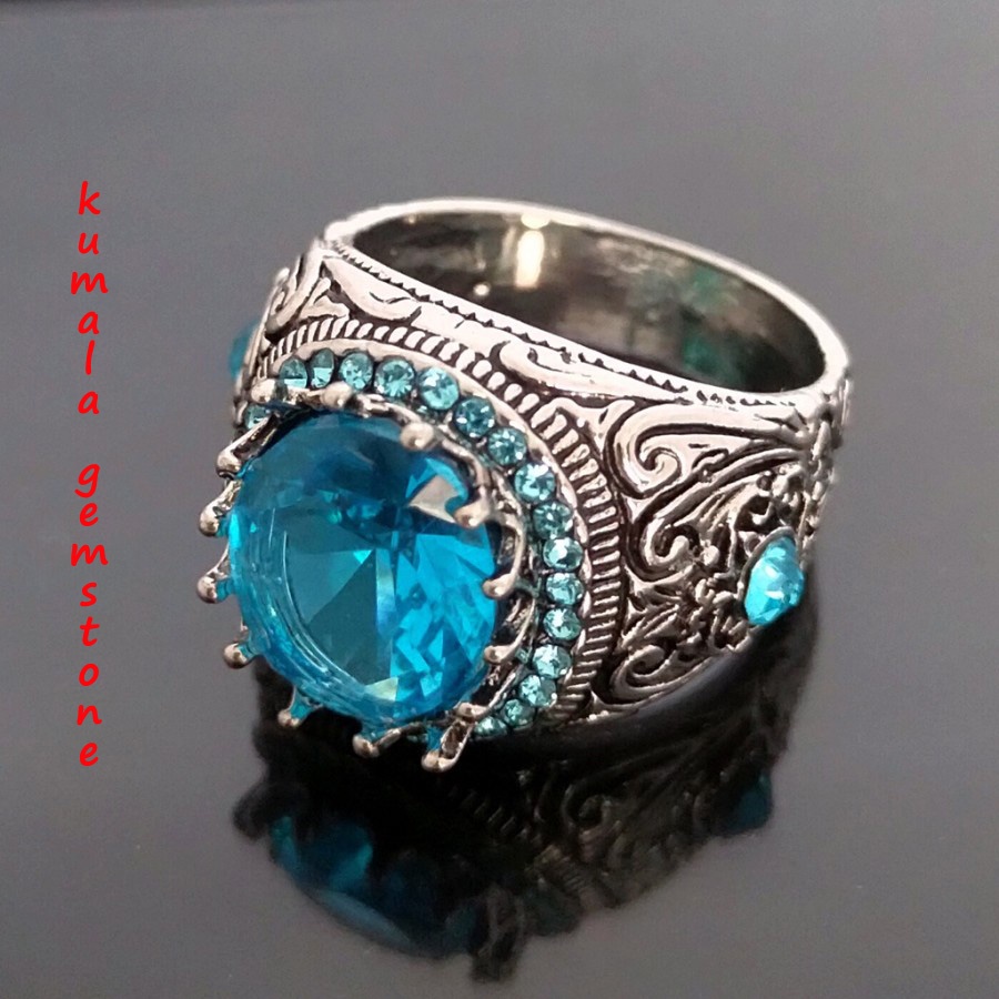 Cincin Batu Akik Blue Topaz Biru Laut - MG446 - 7