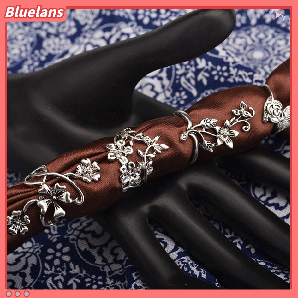 Bluelans 4Pcs Women Vintage Stereo Flower Leaves Midi Finger Knuckle Rings Set Jewelry