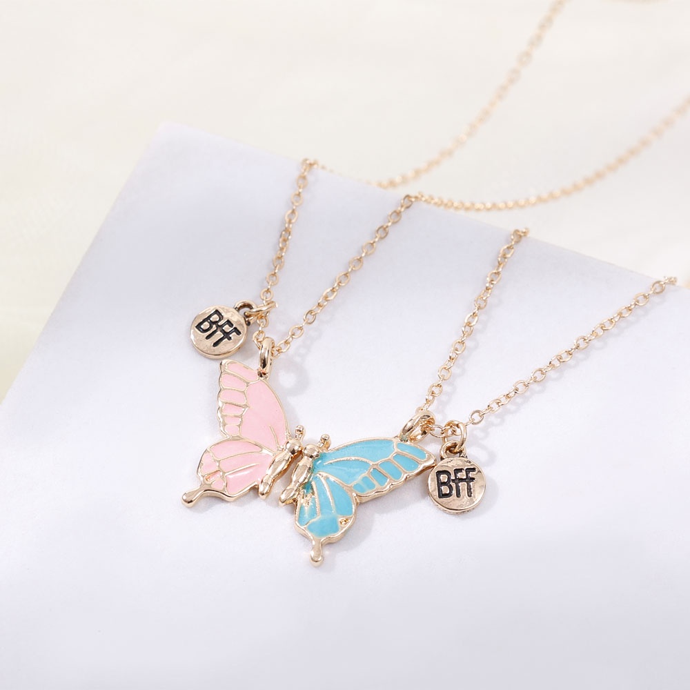 2pcs / Set Kalung Rantai Liontin Kupu-Kupu Untuk Wanita