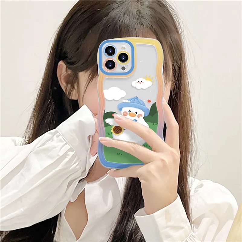 Soft Case Pelindung Lensa Kamera Motif Kartun Bebek Bahan Karet Tebal Untuk iPhone 14 13 12 11 Pro Max X Xr Xs Max 8 7 6 6s Plus