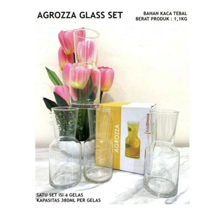 4pcs Gelas Set Kaca Agrozza Carafe Vas Minuman Pitcher Jug Decanter