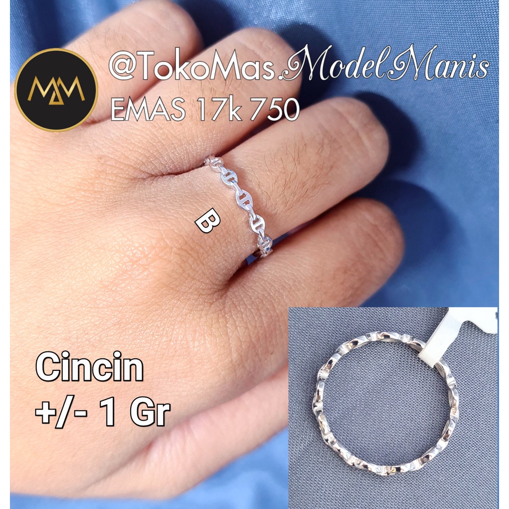 Ay00 Cincin Stack Ring Italy Rantai Herme* Emas Putih 750 Kadar 17k