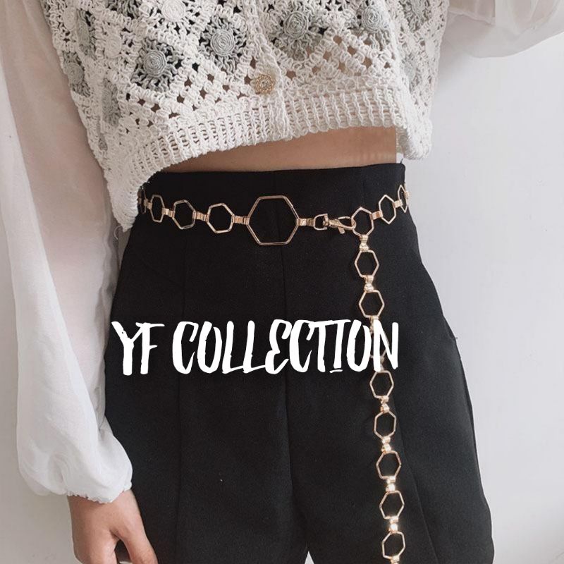 YF BELT WANITA RANTAI GOLD HEXAGON METAL WAIST CHAIN IKAT PINGGANG