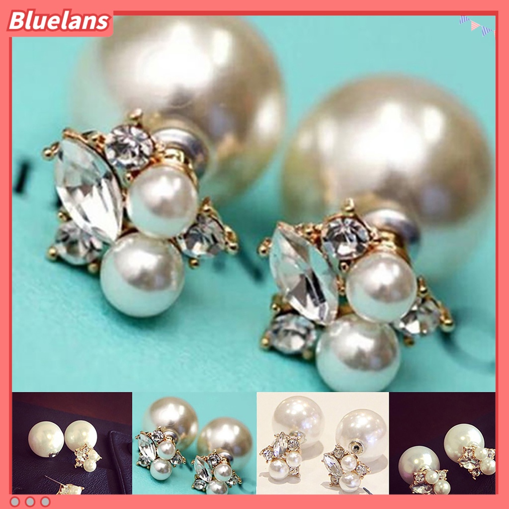 Bluelans Studs Earrings Rhinestone Decor Ear Decoration Exquisite Women Front Back Piercing Earing