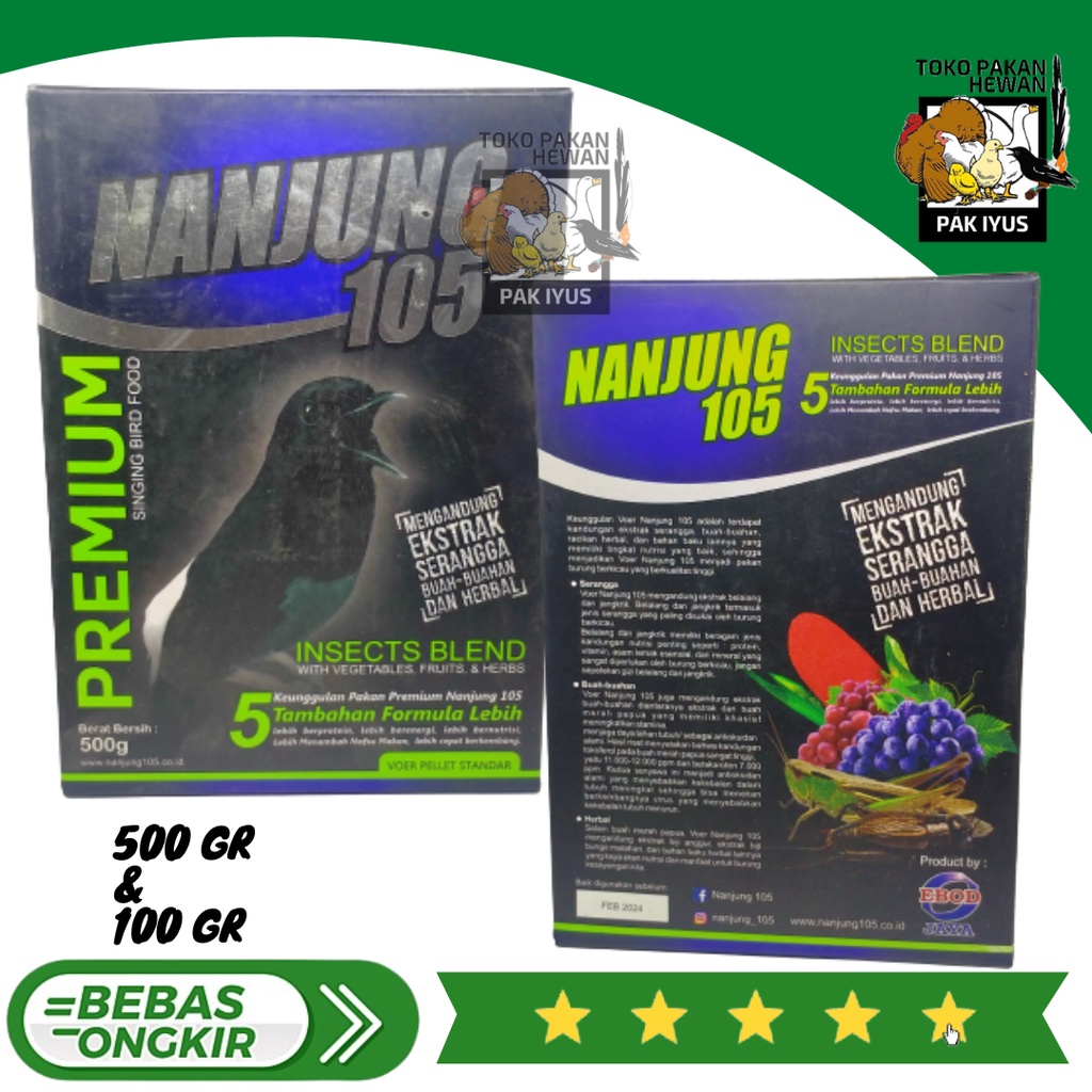 NANJUNG 105 PREMIUM VOER PUR BIRD FOOD PREMIUM EBOD JAYA UNTUK MURAI KACER ANIS DLL EXTRA SERANGGA B