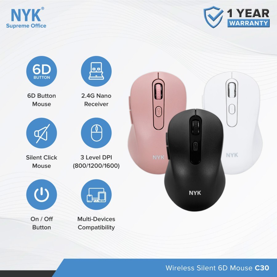 NYK Mouse Wireless C30 Silent Click Matte Design Style