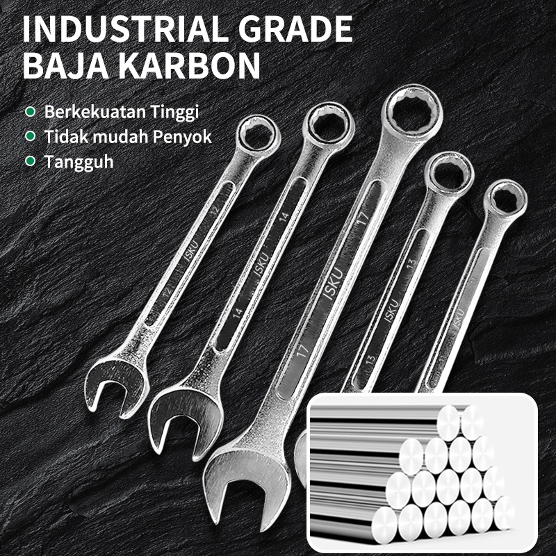 ISKU Kunci Ring Pas 8-24mm Chrome Vanadium Ratchet Wrench 8-19mm 72 Gigi Kunci Kombinasi Wrench 8 9 10 11 12 13 14 17 19 21 22 24 Combination Spanner Alat Professional Alat Rumah Perkakas Bengkel