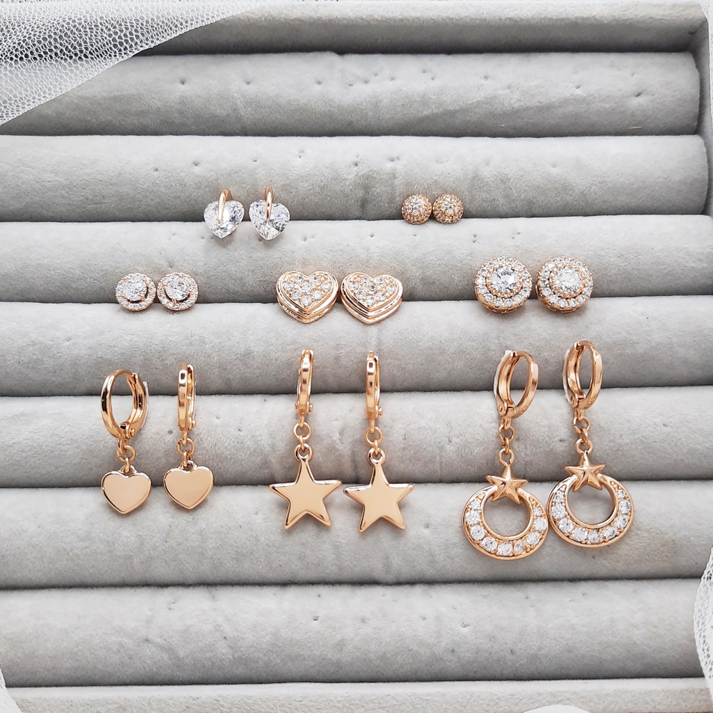 Anting Cantik Anti Karat Xuping Premium Lux Rhodium Lapis Emas Asli Model TusukPutih Rose Gold  - BE149