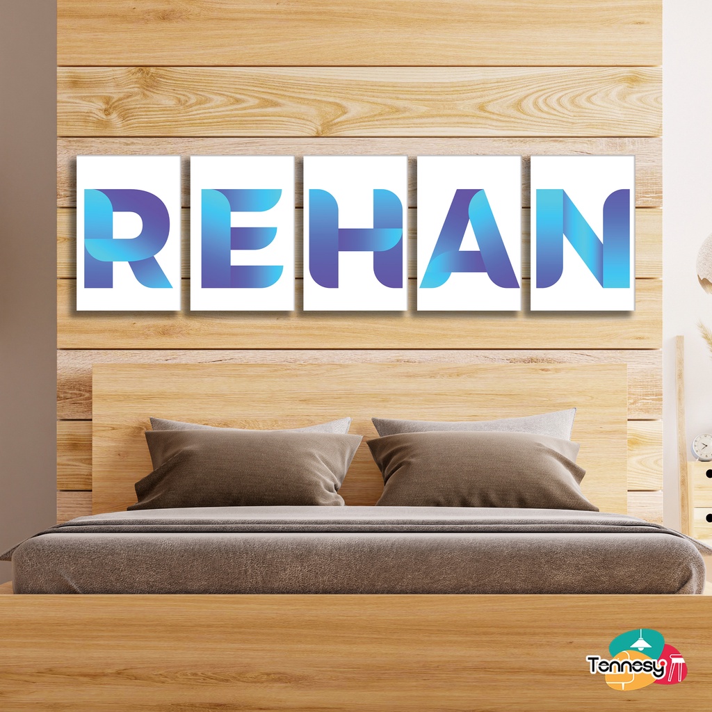 TENNESY HIASAN DINDING ALPHABET HURUF FONT KUSTOM NAMAWHITE BLUE 10X20 CM WALL DECOR PAJANGAN KAYU DEKORASI DINDING KAMAR TIDUR RUMAH