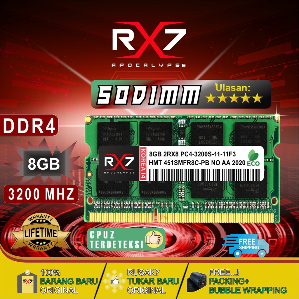 MEMORY RAM RX7 DDR4 8GB 3200 MHz PC 25600 RAM LAPTOP SODIMM GARANSI RESMI