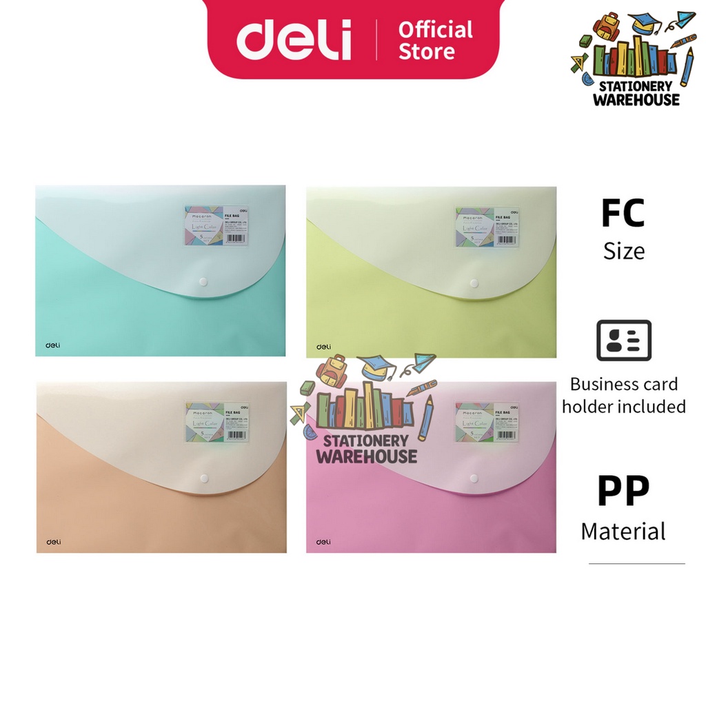 

Deli 5506 Bahan PP File Data Bag kancing 2 slot tempat file WARNA PASTEL