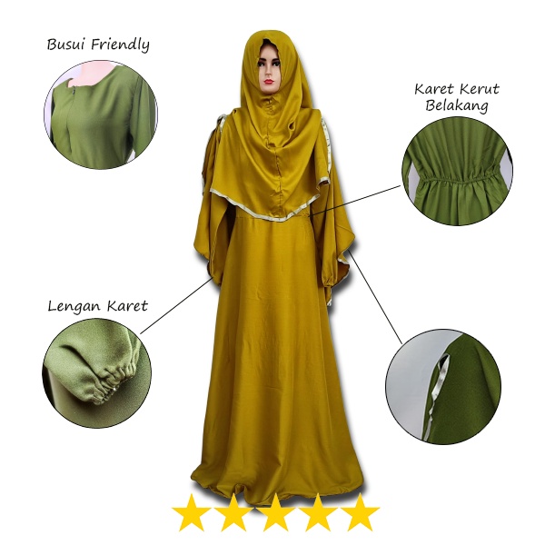 Set Gamis Syari Setelan Khimar Jumbo Syari Free Cadar Bahan Wollycrepe Fit to XXL Gamis Muslim Busui Friendly Good Quality
