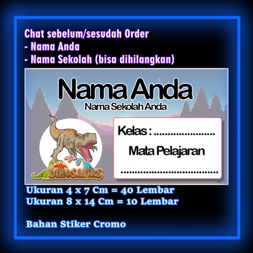 

Stiker Label Buku Dino Dinosaurus Karakter Lucu Custom Lebel Nama cromo murah 20 Varian berbeda Sticker Pelajaran Mapel buku anak sekolah Vol 11