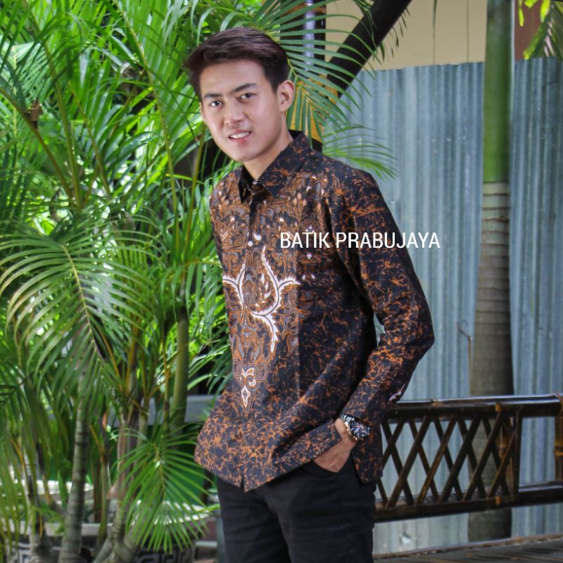 AJIBHANU Kemeja Batik Pria Modern Lengan Panjang Full Furing Katun Halus Solo - Baju Batik Pria Kondangan Seragam Kerja Kantor